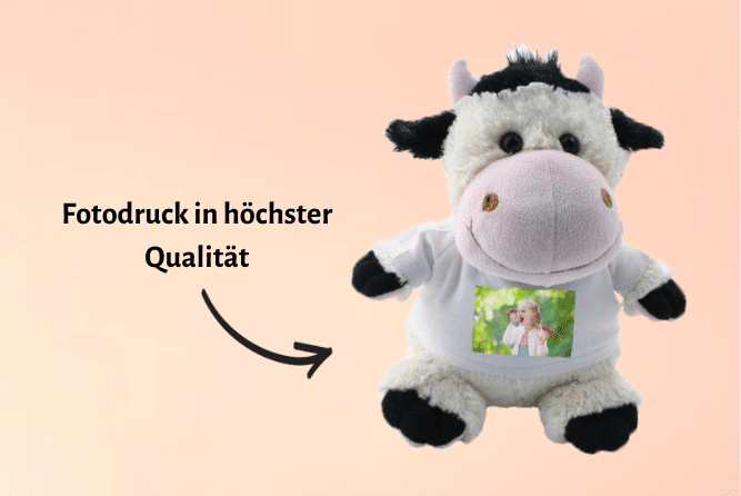 Kuscheltier Kuh mit Foto Design Rechts